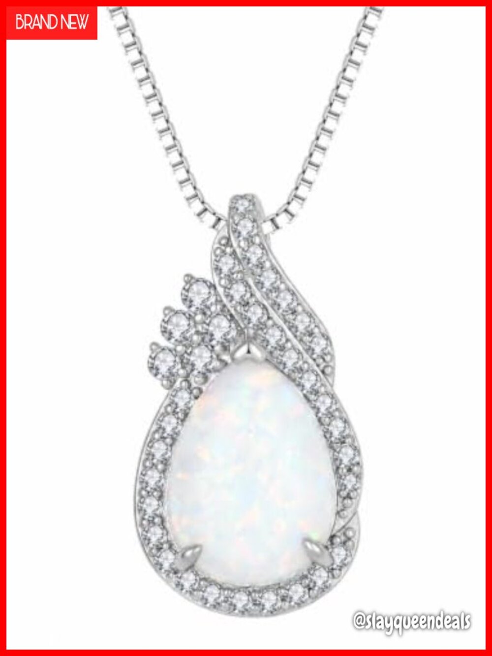 Opal Teardrop Pendant Necklace Women Brass Birthstone 18 Inch